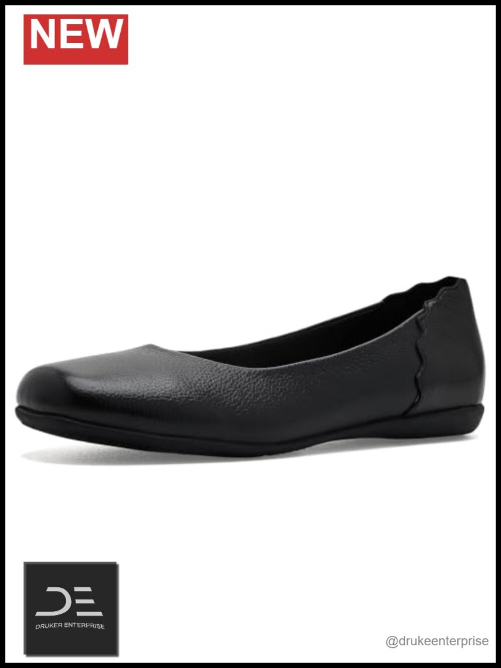 Leather Slip-On Ballet Flats Scalloped Heel Pull-On